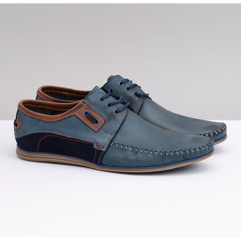 KOMODO Marineblaue Loafer aus polnischem Leder mit Schnürung für Herren Teodoro 1