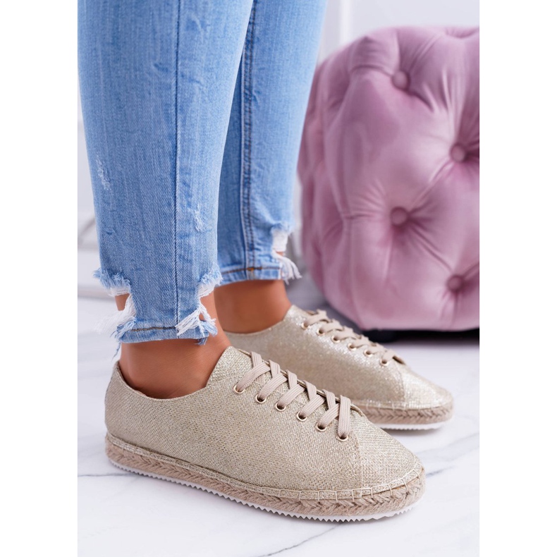 Lu Boo | Goldene Glitzer-Feen-Espadrilles aus Leinen 1