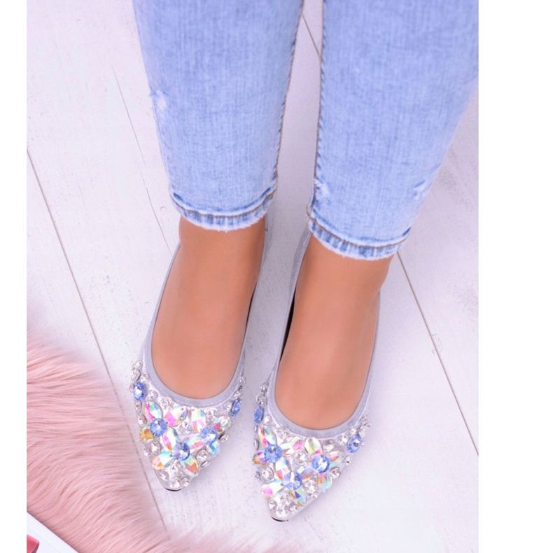 Lu Boo Silver Ballerinas auf elastischen Steinen Even grau 2