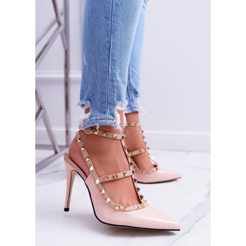 Damen Vices High Heels, Lackiertes Pulver mit Valenti Jets Nieten rosa 1