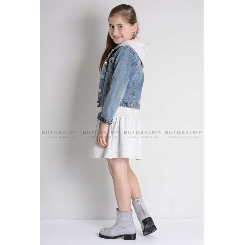 Lu Boo Graue Kinderstiefelette mit Cubic Zirkonia LittleCarrie 1