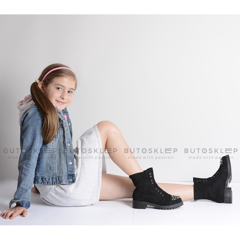 Lu Boo Schwarze Kinderstiefelette mit Cubic Zirkonia Wildleder LittleCarrie 1