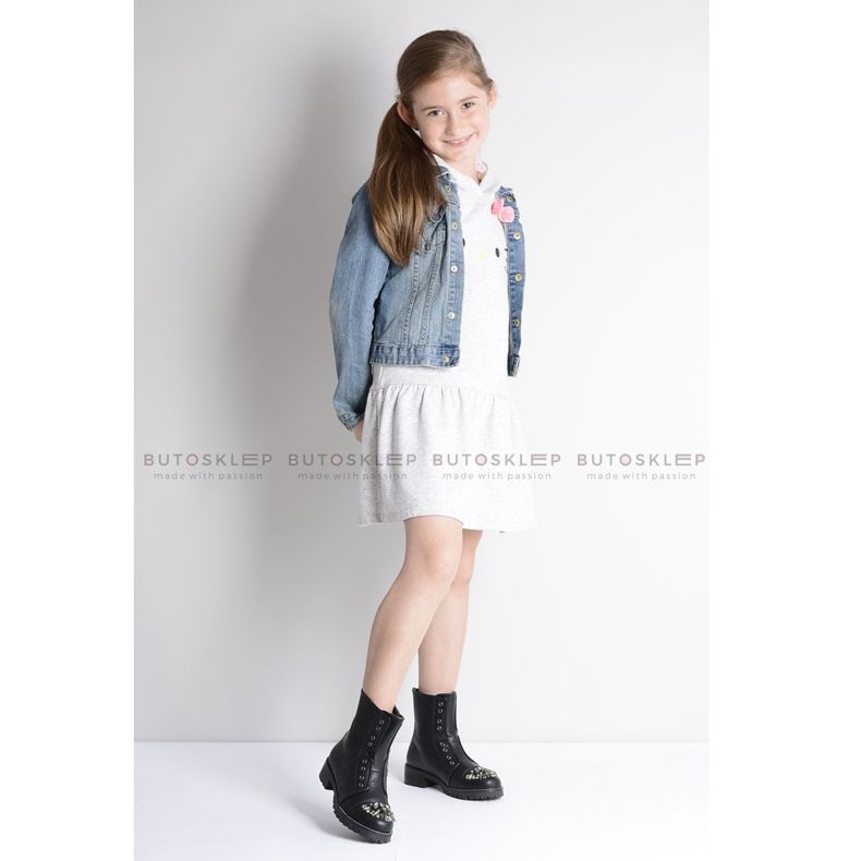 Lu Boo Schwarze Kinderstiefelette mit Cubic Zirkonia Pu LittleCarrie 1