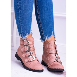 Lu Boo Rosa Stiefel Virginia Rock Star Nieten Schnallen Wildleder 2