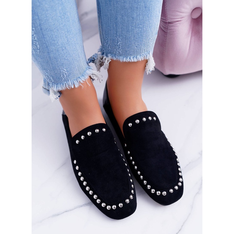 Lu Boo Damen Black Lords Ballerinas mit Planta Strasssteinen schwarz 2