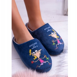 Dreex Plush Damen Hausschuhe Marineblau Ich laufe, weil ich mag 2