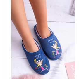 Dreex Plush Damen Hausschuhe Marineblau Ich laufe, weil ich mag 1