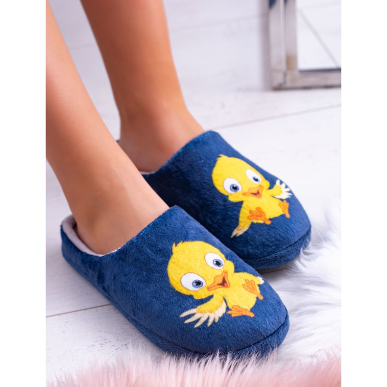 Dreex Warme Hausschuhe für Damen Hausschuhe mit Vogel marineblau 2