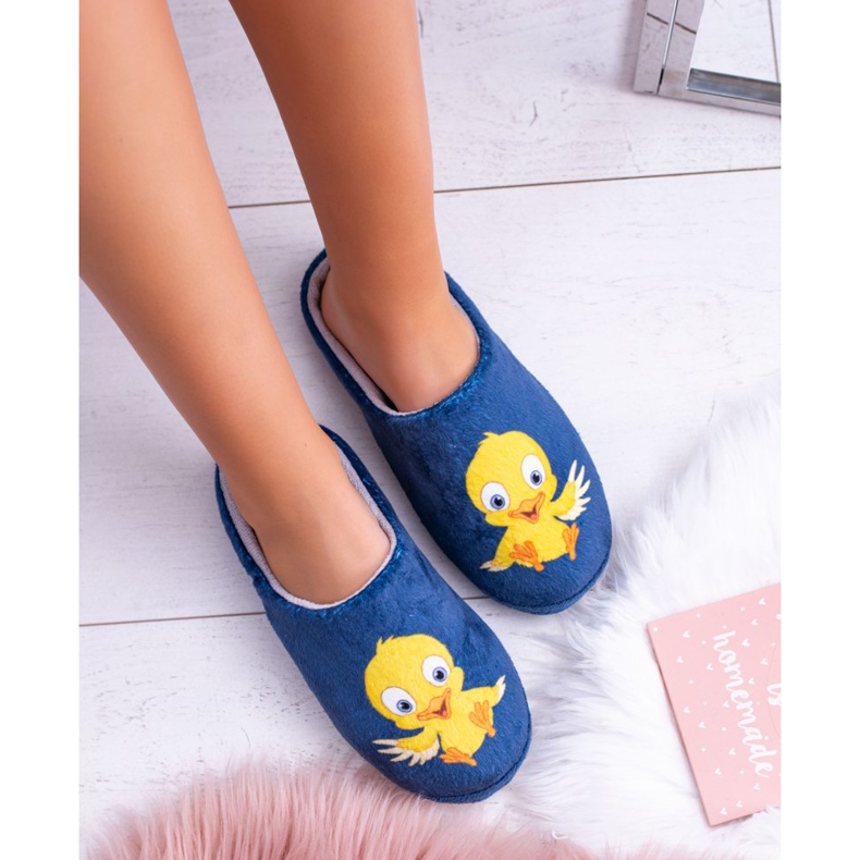 Dreex Warme Hausschuhe für Damen Hausschuhe mit Vogel navy blau 1