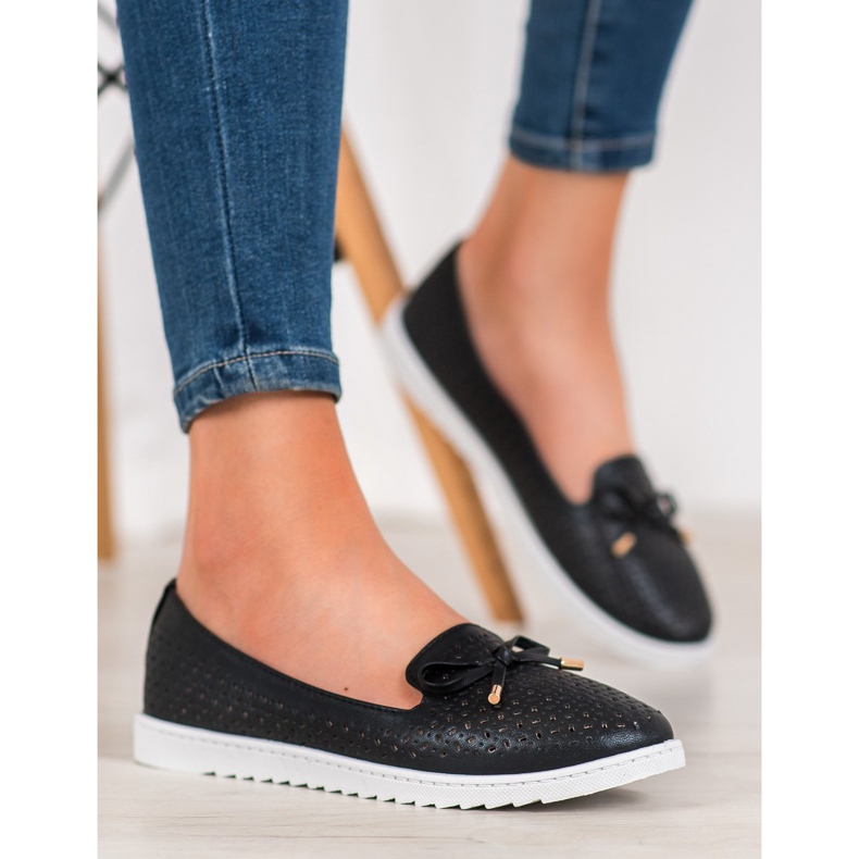 Weide Durchbrochene Loafer mit Glitzer schwarz 2