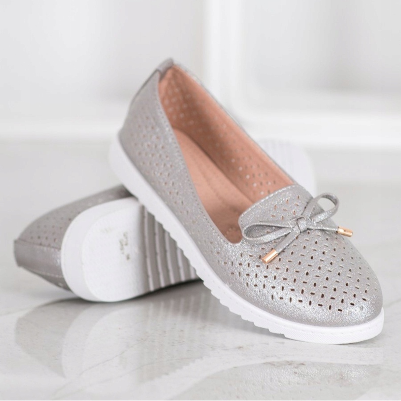 Weide Durchbrochene Loafer mit Glitzer grau 1