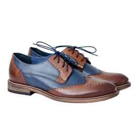 Nikopol Marineblau Leder Herren Elegante Schuhe Mortes braun 1