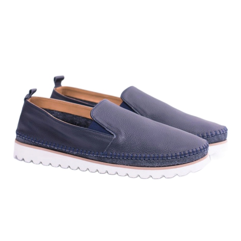 Perlugo Marineblaue Herren Leder Slipper 1