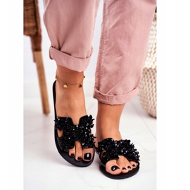 LU BOO Damen Hausschuhe mit Schwalbe Cubic Zirkonia schwarz 2