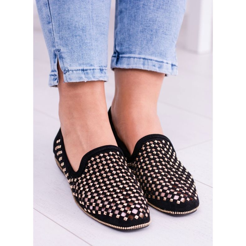 Lu Boo Schwarze durchbrochene Ballerinas Lordsy Brads Carmar 1