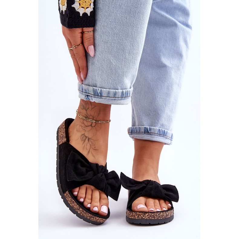 PS1 Schwarze Hausschuhe für Damen mit Korkschleife Wendy 2