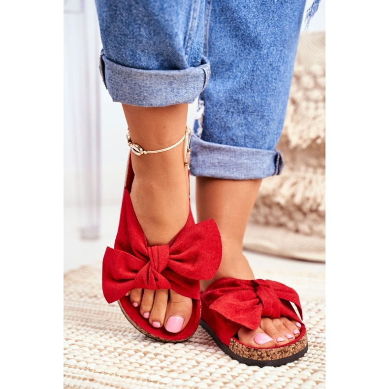 PS1 Rote Hausschuhe für Damen mit Korkschleife Wendy 1