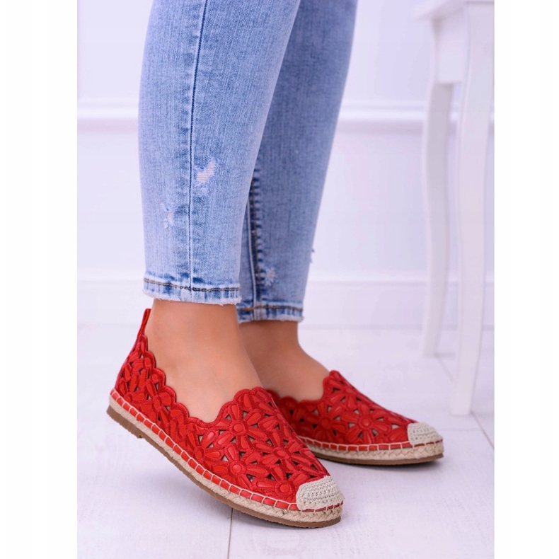 Lu Boo Damen Ballerinas Rote Espadrilles Macarena Blumen 2