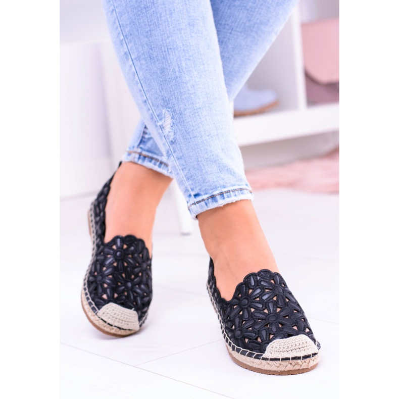 Lu Boo Damen Schwarze Espadrilles mit Macarena Ballerinas 1