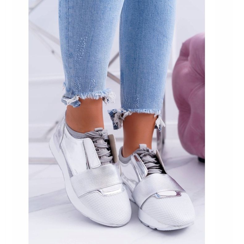 Lu Boo Damen Silber Sportschuhe Madoni grau 1