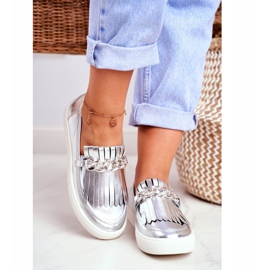 Damen Sneaker Slip On Lu Boo verspiegelte Loafer mit Nefrette-Fransen grau 2
