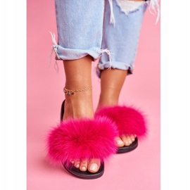 Damen Hausschuhe mit Naturfell Fuchsia Naturis rosa 2