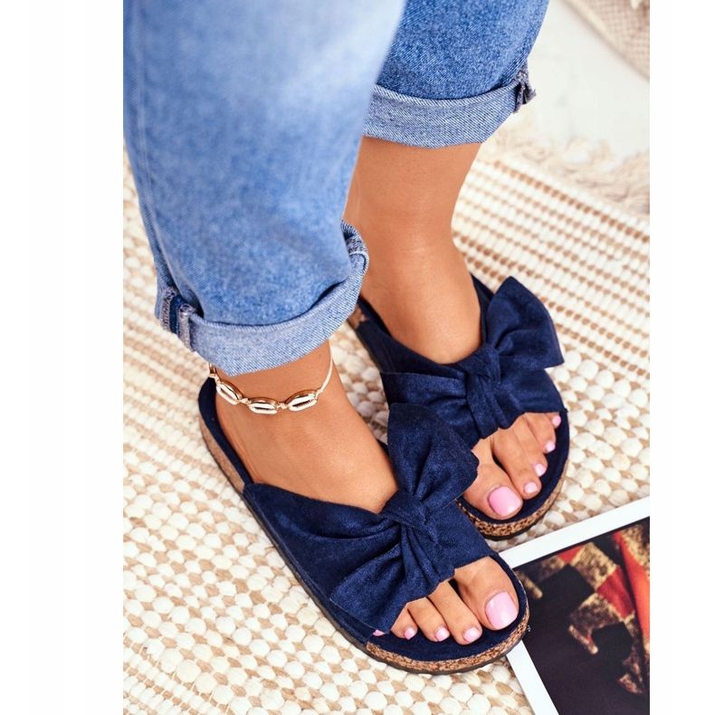 PS1 Marineblaue Hausschuhe für Damen mit Schleife Wendy Cork 1