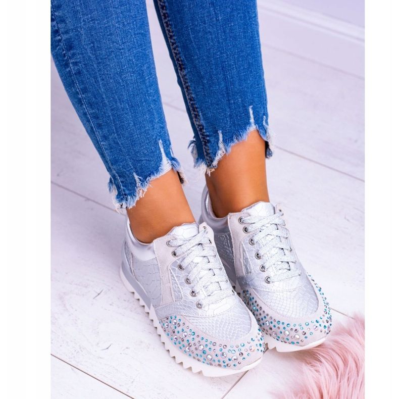 Silberne Damen Sportschuhe mit Pailletten Lu Boo Infinitiale grau 2