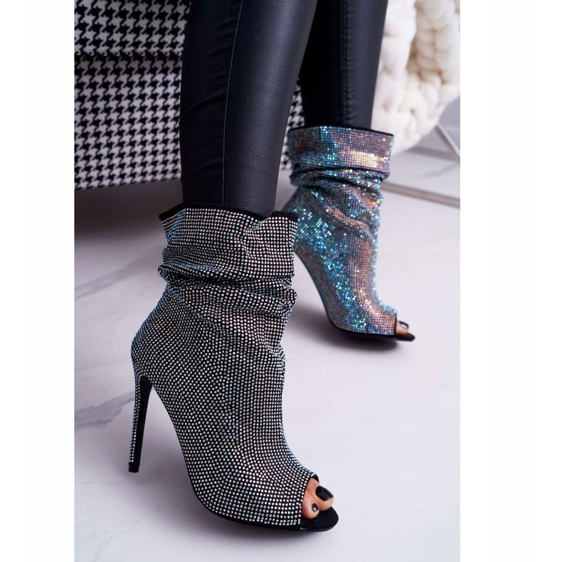 Damenstiefel auf hohem Absatz Lu Boo Strasssteine ​​Black Bandes schwarz 2