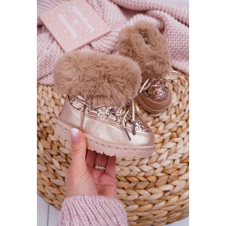 FRROCK Warme Kinder-Schneestiefel mit Champagner-Kristallfuchsfell rosa gelb 1