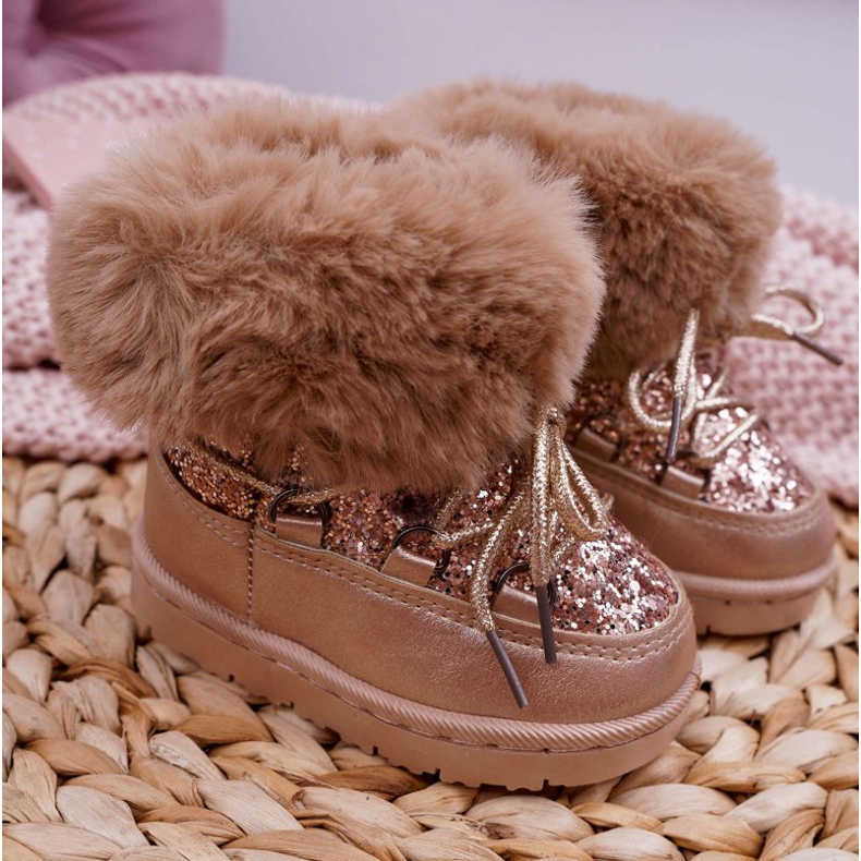 FRROCK Warme Kinder-Schneestiefel mit Champagner-Kristallfuchsfell rosa gelb 2