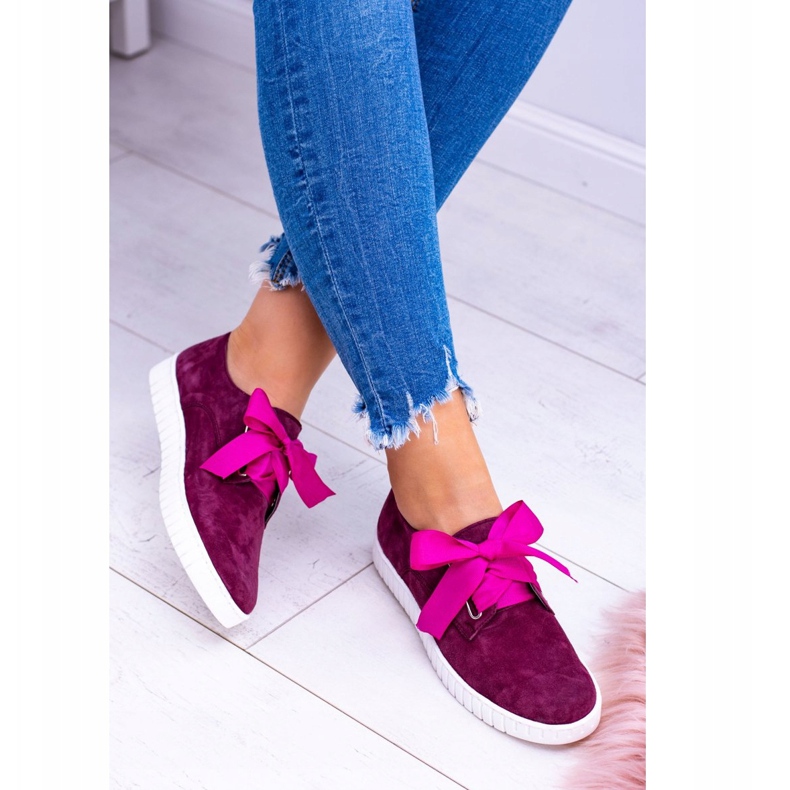 Butmil Kastanienbraune Leder-Loop-Turnschuhe für Damen rot 2