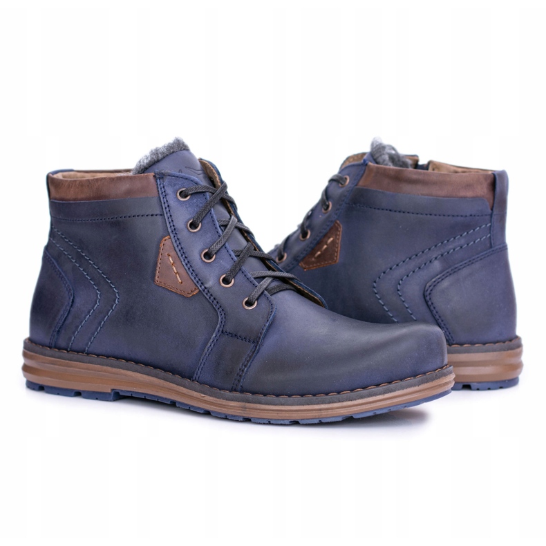 Polbut Marineblaue Leder Herren Stiefeletten Warme Schuhe Verno 1