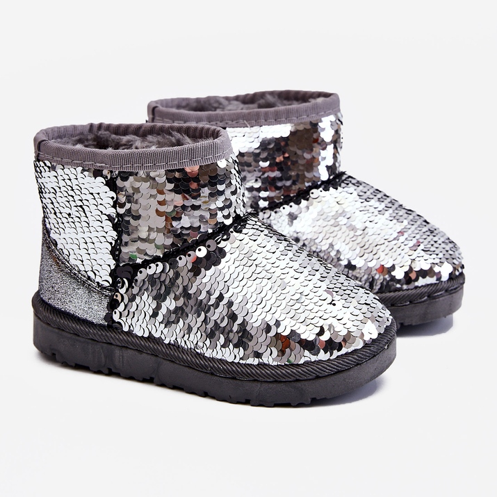 Kinder Jugend Warm Silber Schneestiefel Pailletten Shard grau 1
