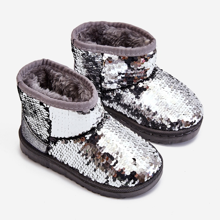 Kinder Jugend Warm Silber Schneestiefel Pailletten Shard grau 2