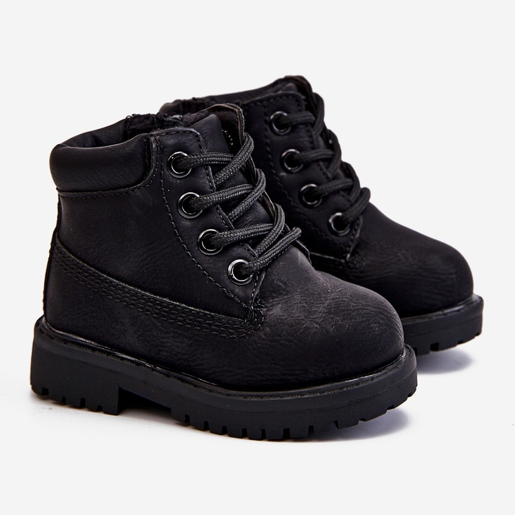 FRROCK Schwarze warme Trappers Stiefel für Kinder Dexter 1