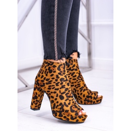 FRID Damenstiefeletten mit Absatz Offene Zehen Panther Temira braun 1