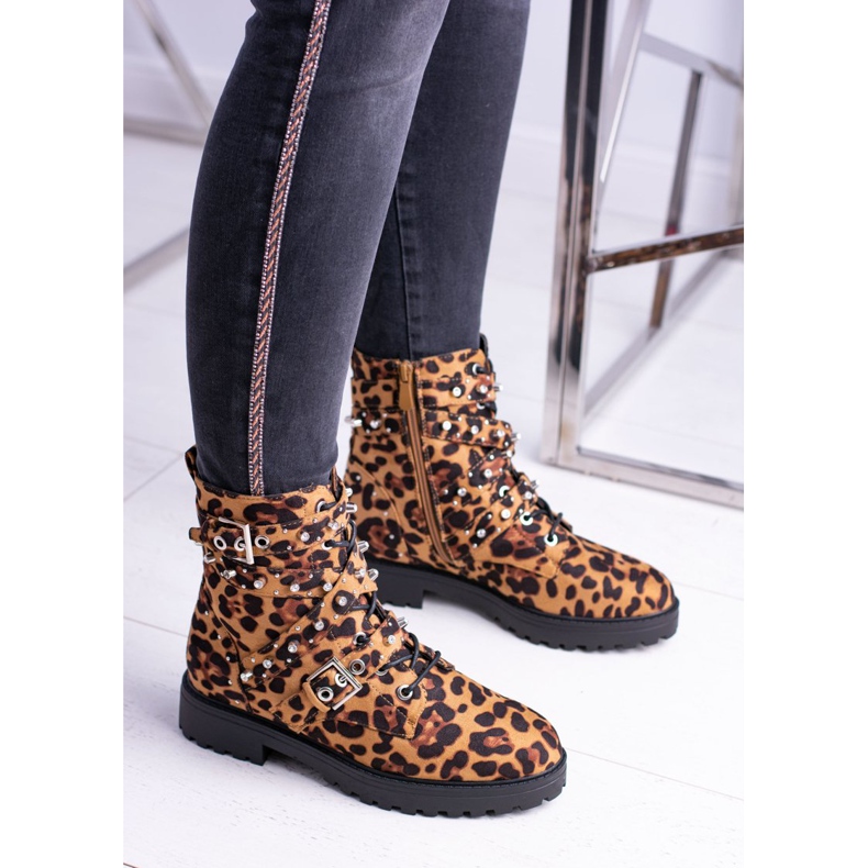 Hohe Damenstiefel mit Leopardenmuster Albere braun 2