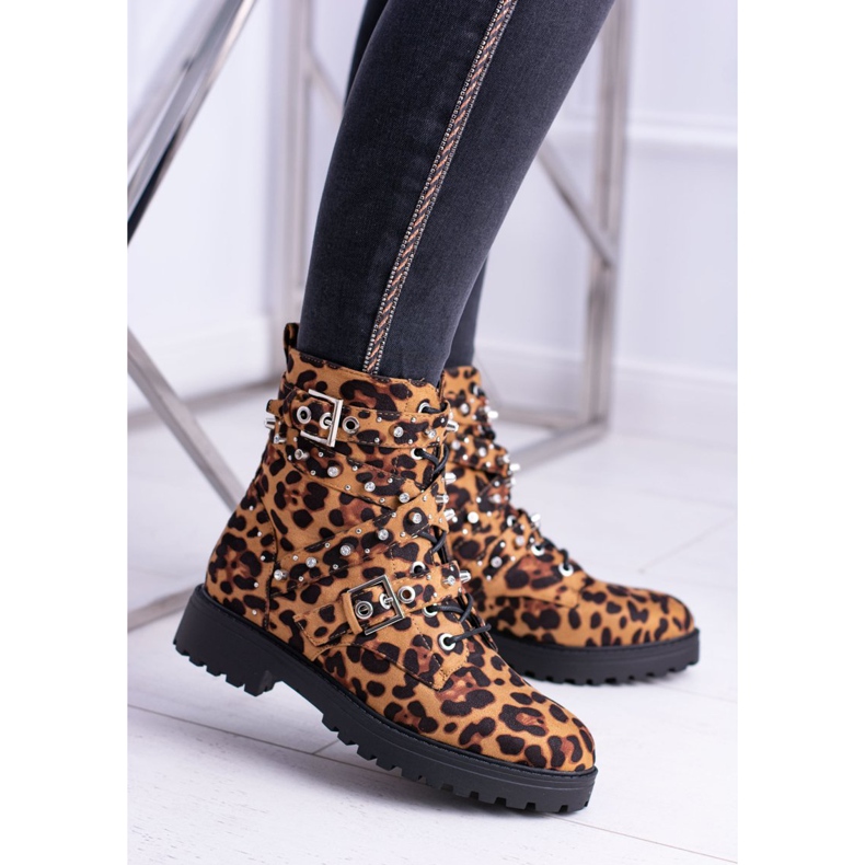 Hohe Damenstiefel mit Leopardenmuster Albere braun 1