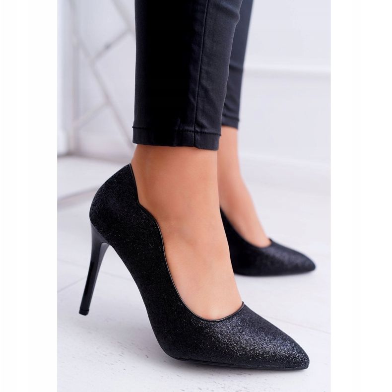 FB1 Schwarze Glitzer Extrade Damen Stilettos 1