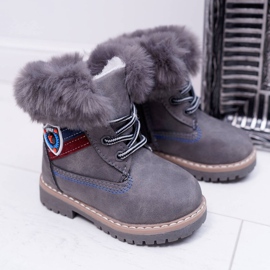 Kinder Jungen Stiefel mit Fell Warm Trappers Grau Cobi 2