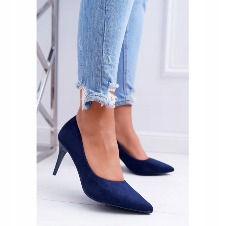 FB1 Damen Stilettos Wildleder In Spitz Marineblau Creme navy blau 1