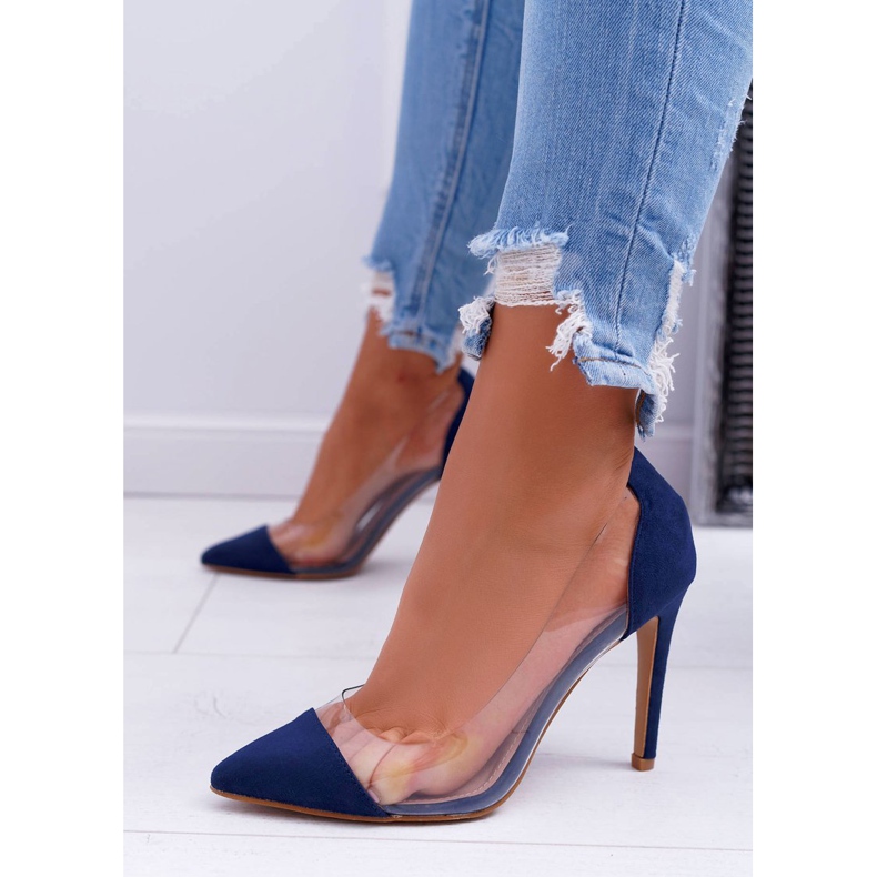 NFR Transparente Damen Stilettos mit Spitz Marineblau Live 1