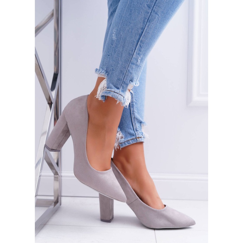 SEA Damen Pumps mit Absatz Wildleder Grau Strawberry 2