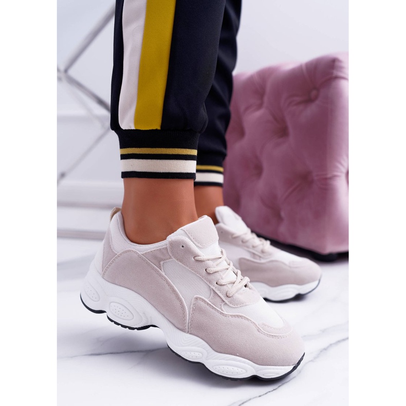 NFR Damen Sportschuhe Wildleder Beige und Weißer Lollipop braun 2