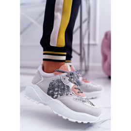 NFR Damen Sportschuhe Hohe Sohle Rosa Schlangenhaut Chillout grau 1