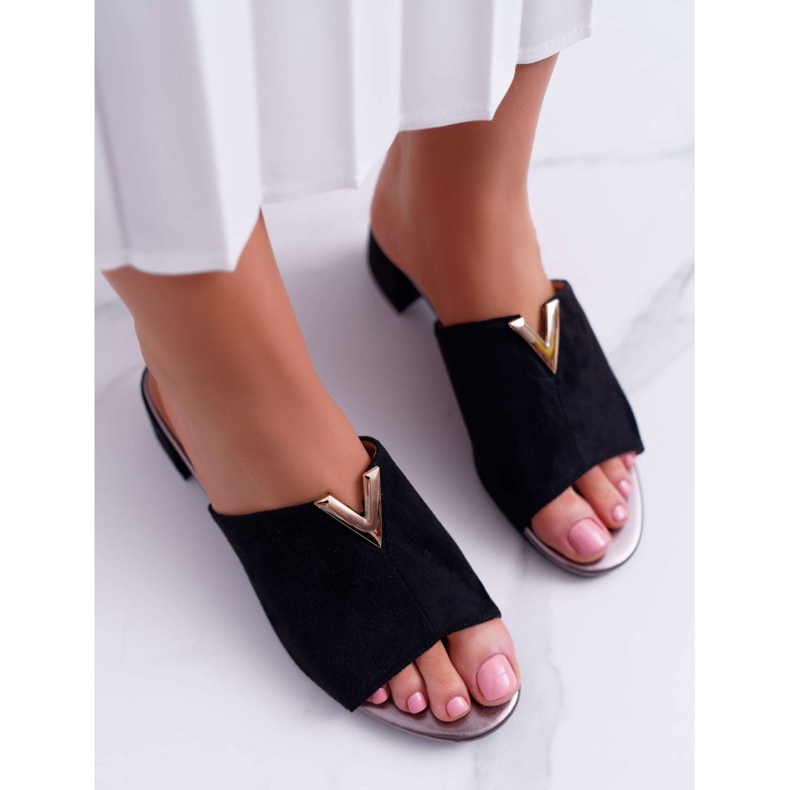 Vinceza Klassische elegante Hausschuhe für Damen auf schwarzem Demea Block 2