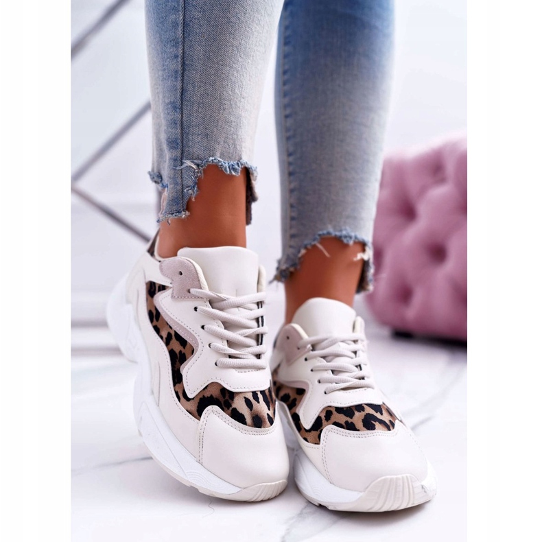 FJ1 Damen Sportschuhe Beige Leopard Mezeno weiß braun 2