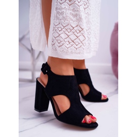 HAN Damen Sandalen mit Absatz Offenes Wildleder Schwarz HiBaby 1