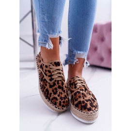HAN Damen Espadrilles Schnürung Wildleder Leopard MyShoes braun 1